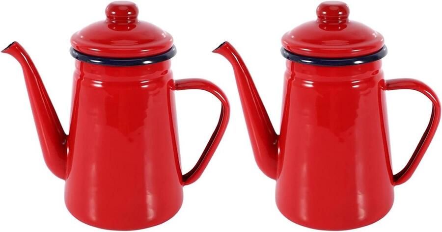 Koffiepot Waterkoker Emaille Pot Koffie Zetten Fluitend Signaal 1.1L Inhoud Rood