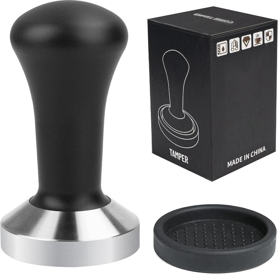 Koffiestamper 51 mm Zwart RVS met Aluminium Handvat voor Espresso