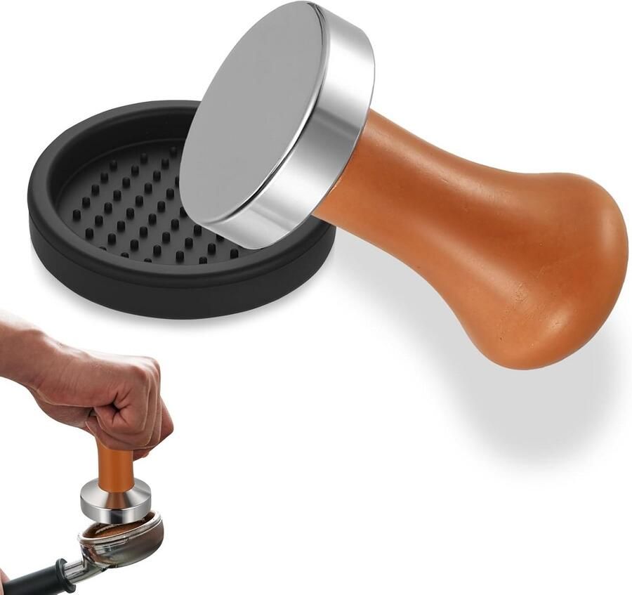 Koffiestamper 51mm Set Roestvrij Staal met Houten Handvat voor Espresso