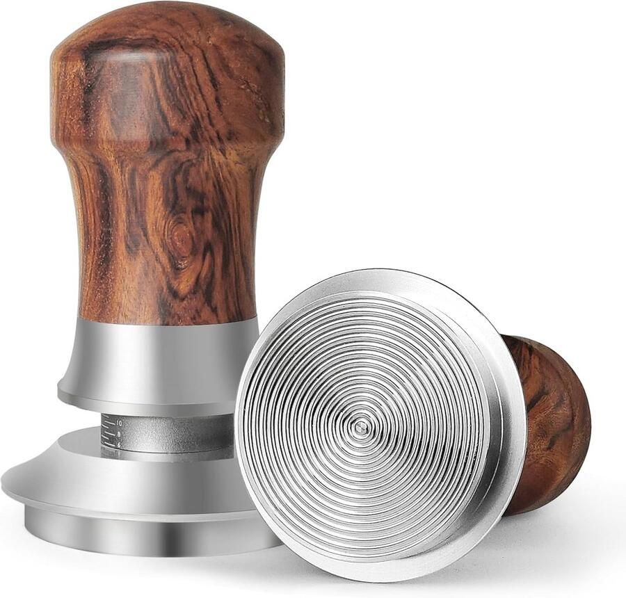 Koffiestamper 58 mm Espresso Tamper met Houten Handvat en RVS Voet voor Perfecte Druk