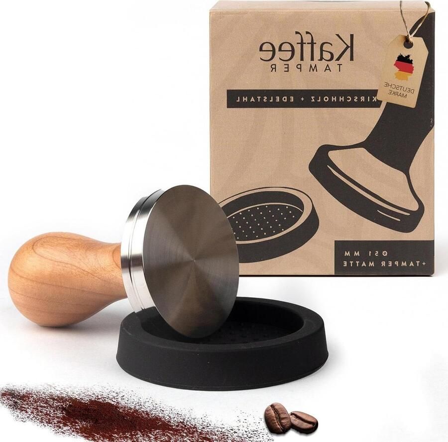Koffiestamper Koffiedrukker Koffiestamper Espresso Bereiden Roestvrij Staal Kersenhout 51 mm Natuurlijk
