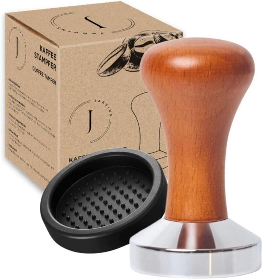 Koffiestamper RVS met Houten Handvat en Tampermat Barista Gereedschap voor Espresso