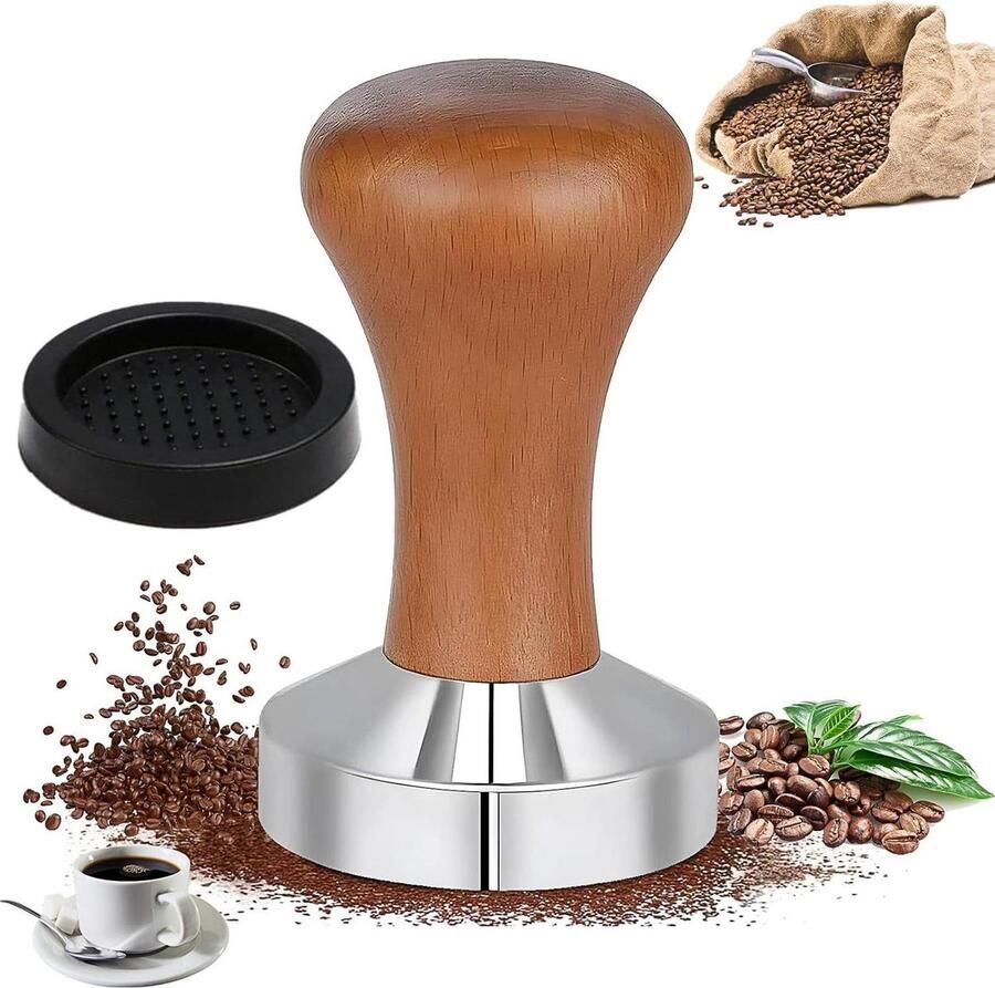 Koffietamper Espresso stamper Espresso bereiden Roestvrijstalen basis 51 mm Houtkleur