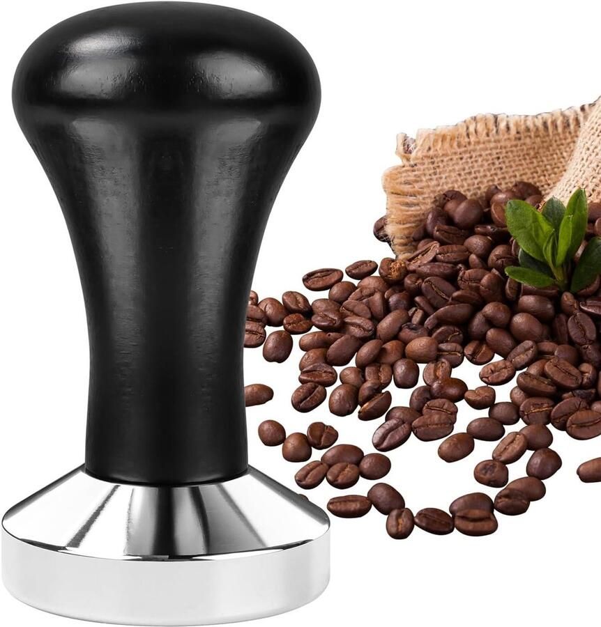 Koffietamper Espresso stamper Perfecte Espresso Maken Ergonomisch Houten Handvat 51 mm Zwart