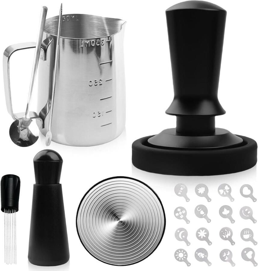 Koffietamperset Barista set Espresso bereiden Automatische rebound tamper 51 mm Zilver