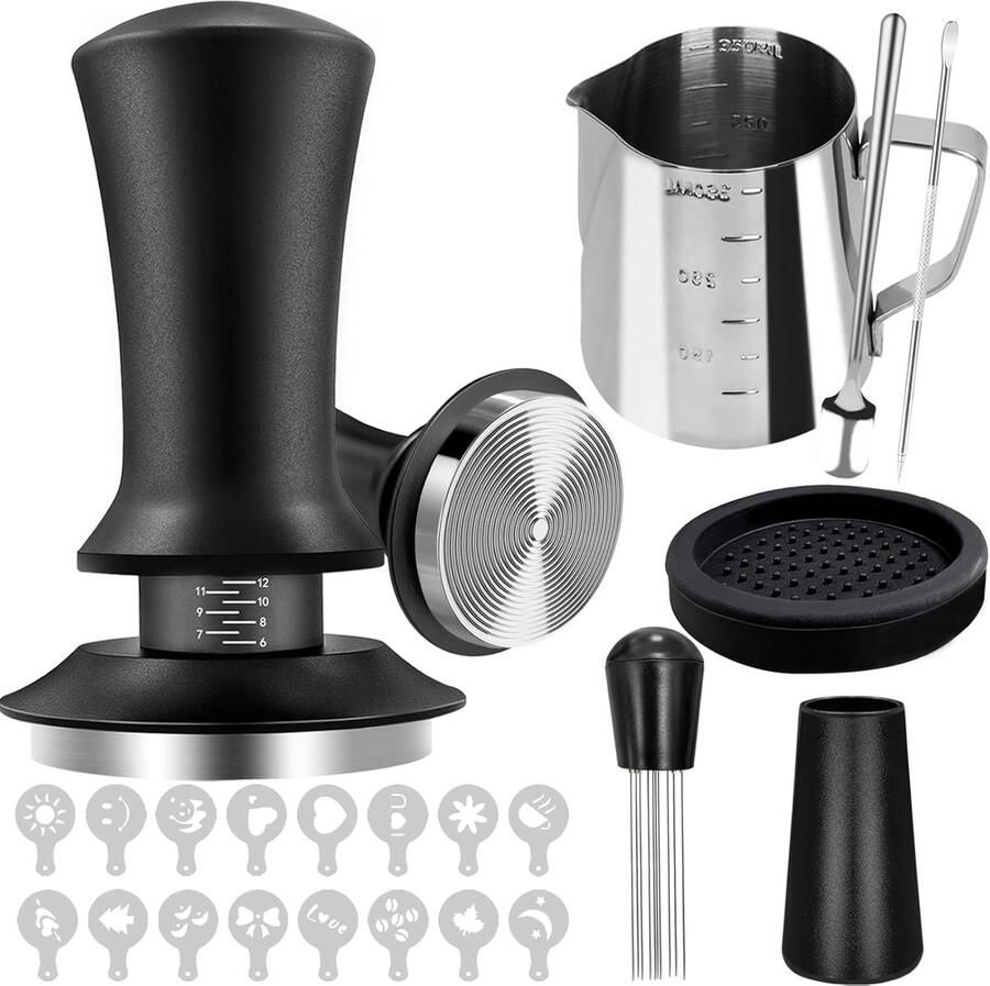 Koffietamperset met 51 mm tamper en accessoires voor espresso en latte art