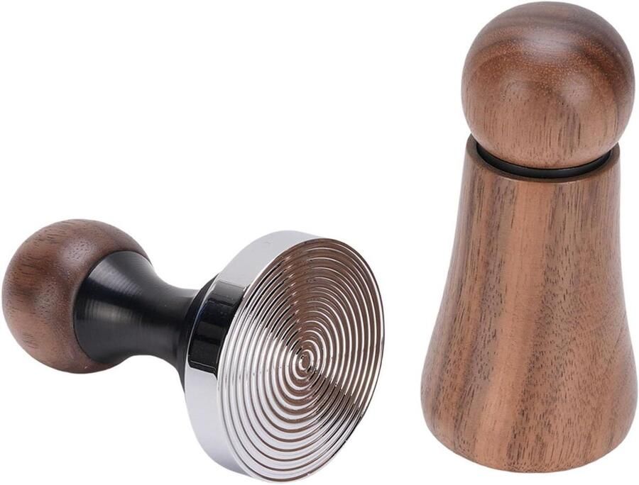 Koffieverdeler en Tamper Koffiedik Roerder Espresso Accessoires Gelijkmatige Extractie 24-Naalds Roestvrij Staal 58.3 mm Nootkleur