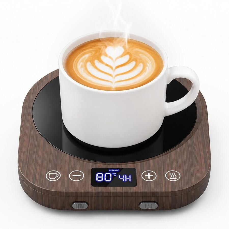 Koffiewarmer Houtnerf Elektrische Bekerwarmer met 9 Temperatuurinstellingen Voor Koffie Thee en Cacao