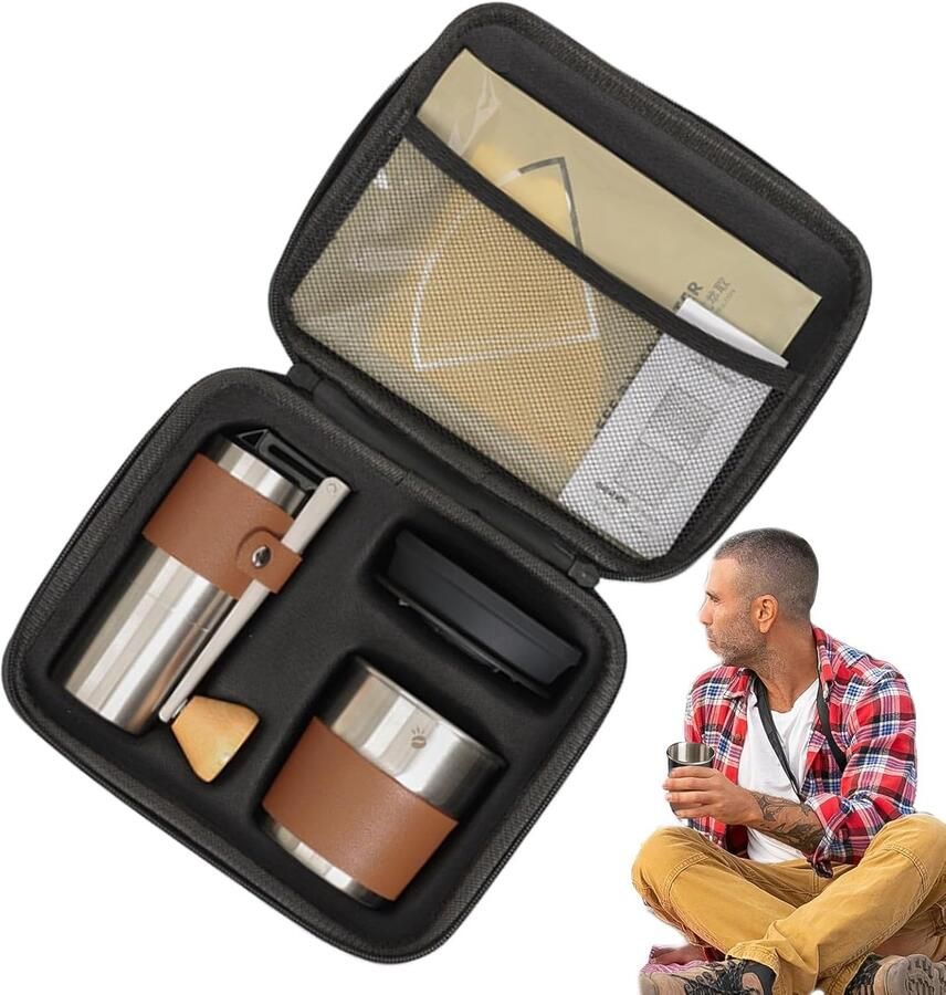 Koffiezet Kit Draagbare Koffiemolen Kamperen Reizen Multifunctioneel Compleet 12.5 x 18.3 cm