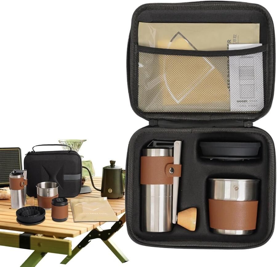 Koffiezet Kit Kampeer Koffiezetapparaat Buiten Koken Dubbel Lager Systeem Compacte Set