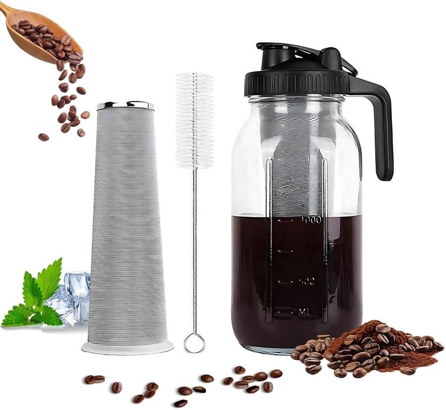 Koffiezetapparaat 2 l Glazen met roestvrijstalen filter Voor koude koffie en thee Handvat Luxento