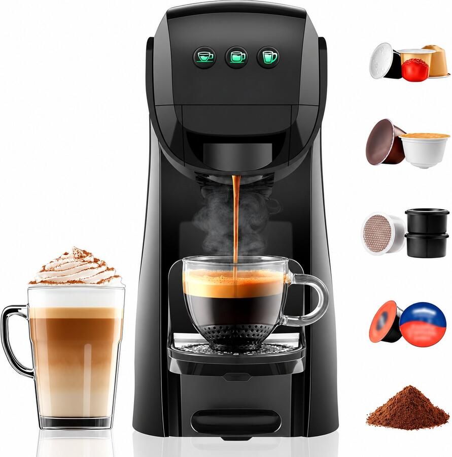 Koffiezetapparaat 5-in-1 Espresso Machine voor Koffiecapsules en Gemalen Koffie 20 Bar Programmeerbaar 820 ml