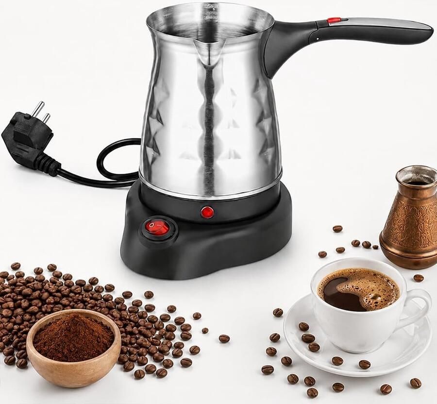 Koffiezetapparaat 500 ml Turks koffiezetapparaat met handvat Turks elektrisch koffiezetapparaat van roestvrij staal draagbaar Turks koffiezetapparaat voor reizen cafés en kantoren