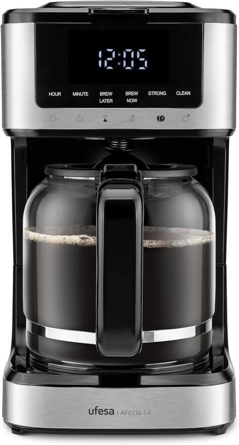 Koffiezetapparaat 900W Programmeerbaar 14 Kopjes 1.8L Touchscreen Roestvrijstaal Removable Filter Glazen Pot