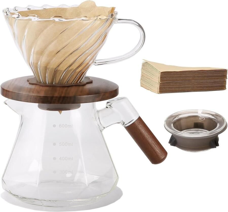 Koffiezetapparaat Borosilicaatglas 20oz Capaciteit Met Walnoot Handvat Voor Koffieliefhebbers
