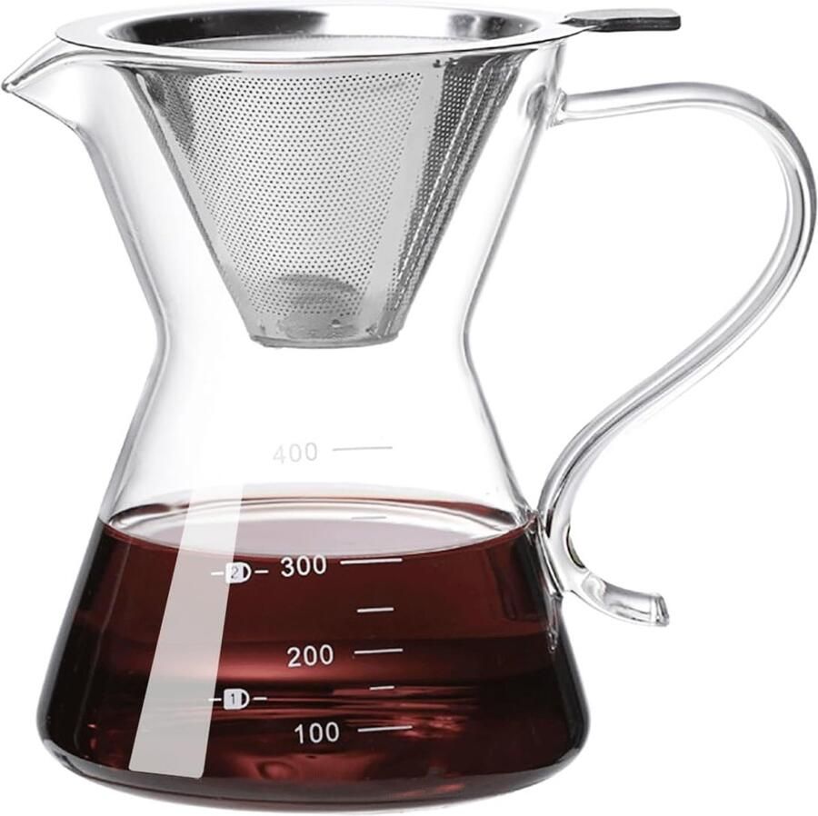 Koffiezetapparaat Druppelkoffiezetter Verse Koffie Zetten Herbruikbaar RVS Filter 400 ml Elegant Handvat