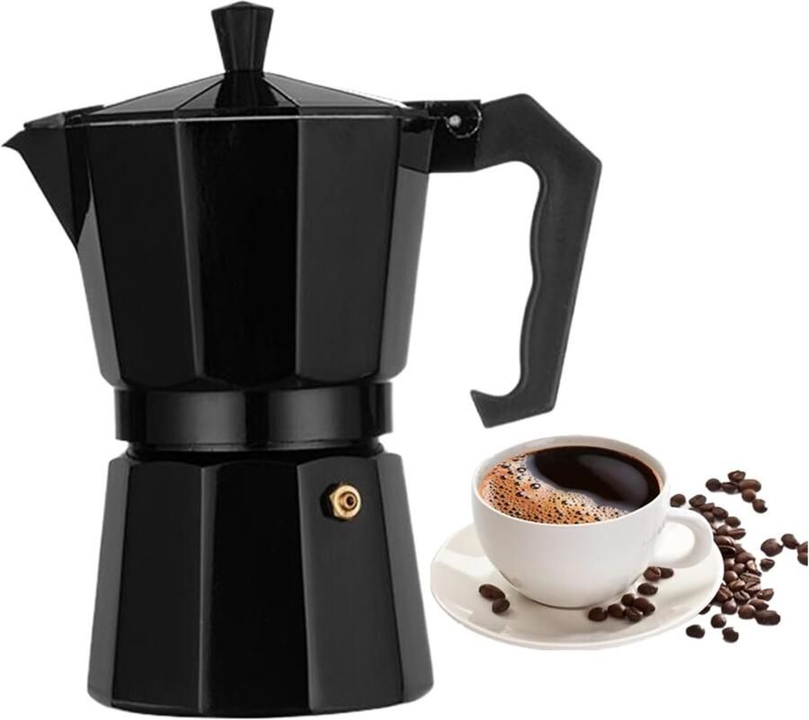 Koffiezetapparaat Espresso Maker Thuis Gebruik Robuuste Aluminium Legering 16 x 8 x 16 cm Zwart