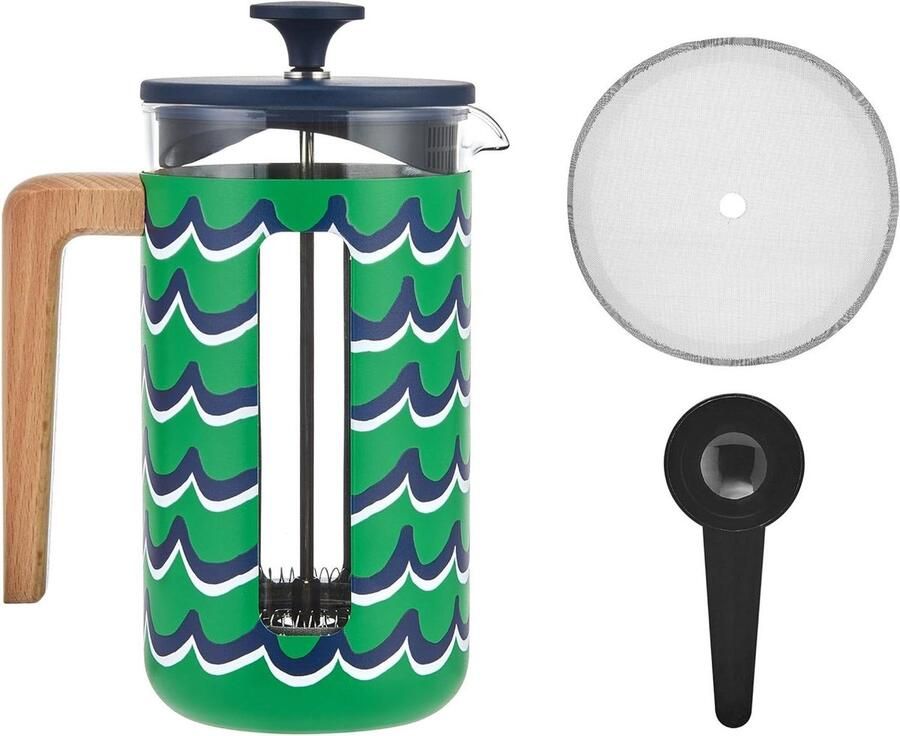 Koffiezetapparaat French Press Cafetière Filterkoffie Koffie Zetten Thuis Artistiek Bloemmotief 1 Liter Blauw