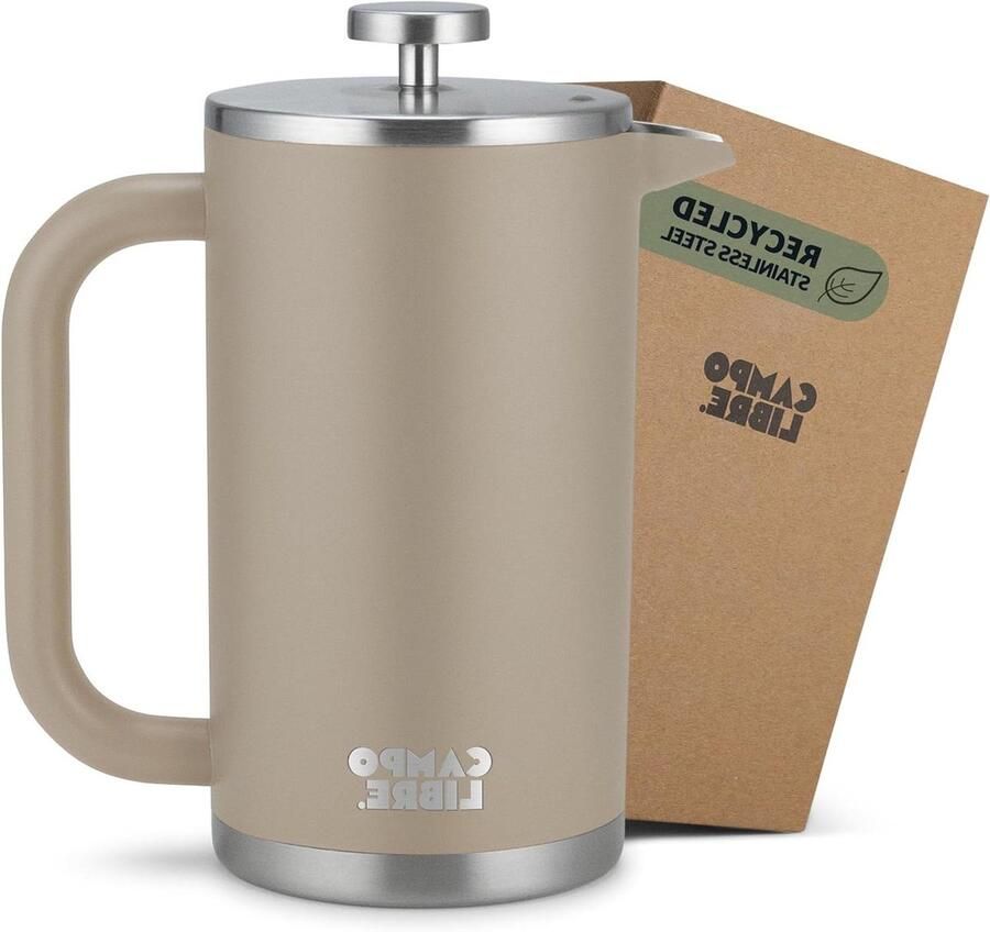 Koffiezetapparaat French Press Cafetière Koffie Zetten Dubbelwandig Geïsoleerd 1000ml Beige