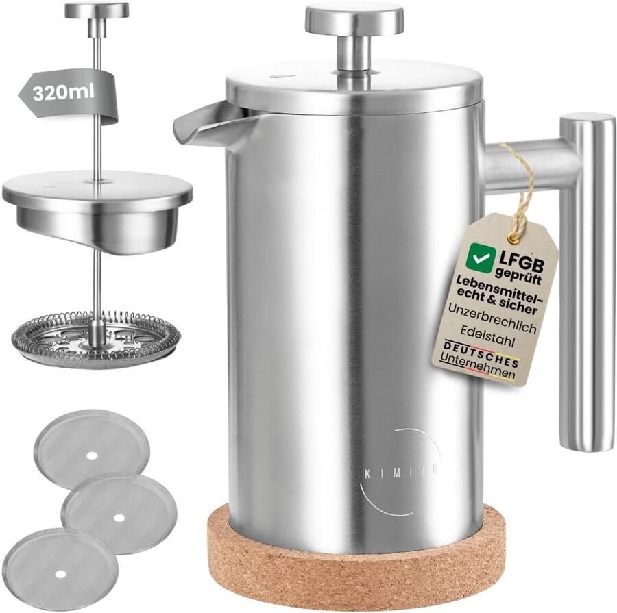 Koffiezetapparaat French Press Koffie Zetten Dubbelwandige Isolatie 320 ml Zilver