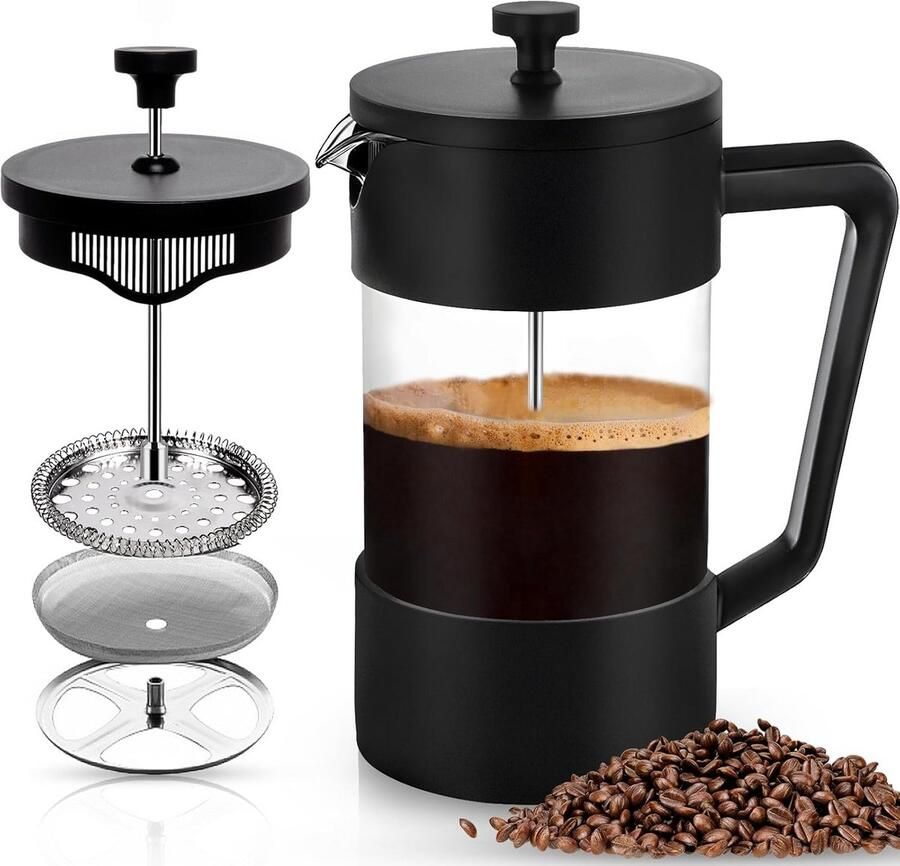 Koffiezetapparaat French Press met 3-Traps Filter 1 Liter Glas Koffiepers voor Thuis en Onderweg