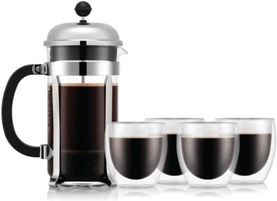 Koffiezetapparaat French Press Verse Koffie Maken Inclusief Glazen 1.0 Liter Roestvrij staal