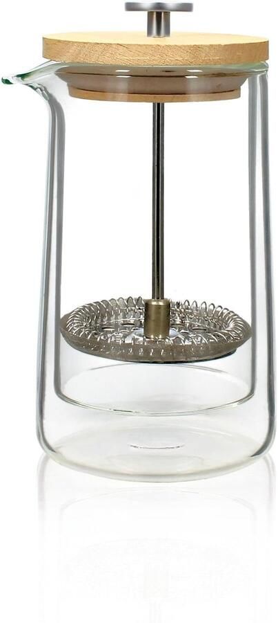 Koffiezetapparaat Glas Dubbelwandige Cafetière Verse Koffie Maken Hittebestendig Borosilicaatglas 350 ml Inhoud Transparant Hout