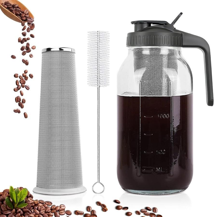 Koffiezetapparaat IJskoffie Maker Zelf Drankjes Maken Luchtdicht & Lekvrij 64 Oz Zwart