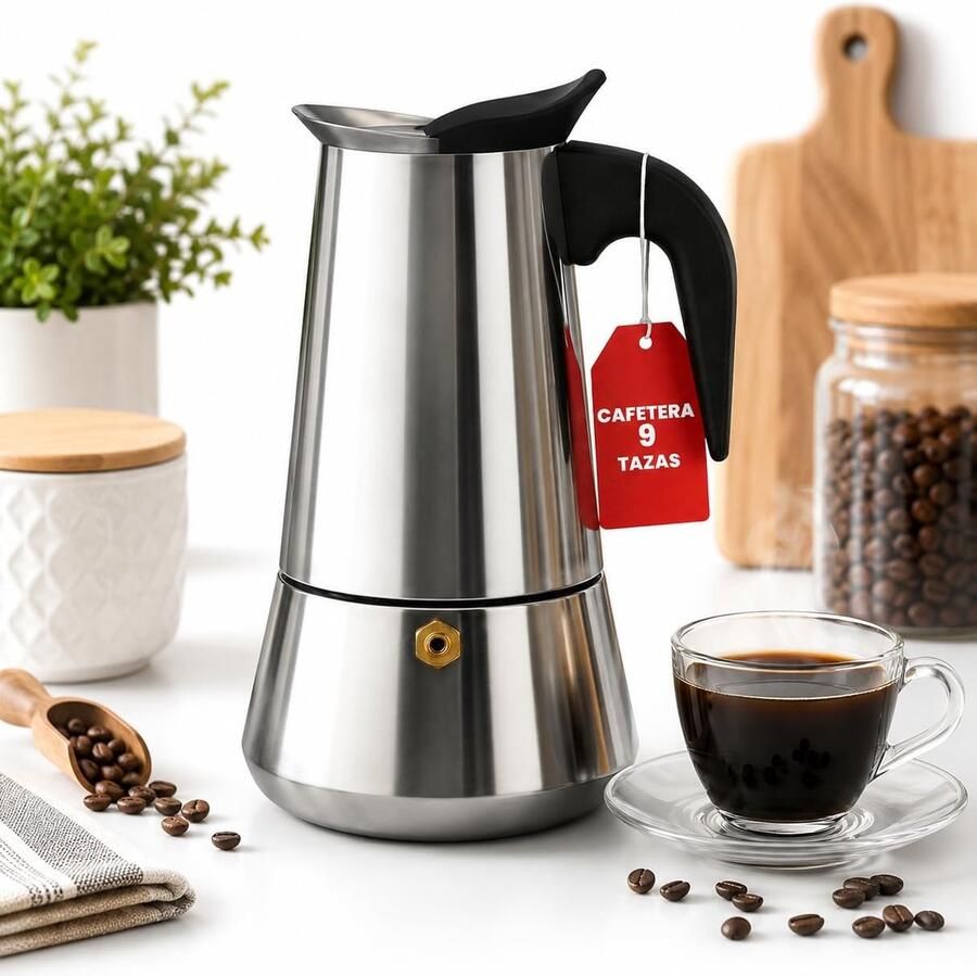 Koffiezetapparaat Italiaans inductie-koffiezetapparaat Italiaans koffiezetapparaat van roestvrij staal koffiezetapparaat voor 9 kopjes (450 ml) compatibel met alle warmtebronnen: gas