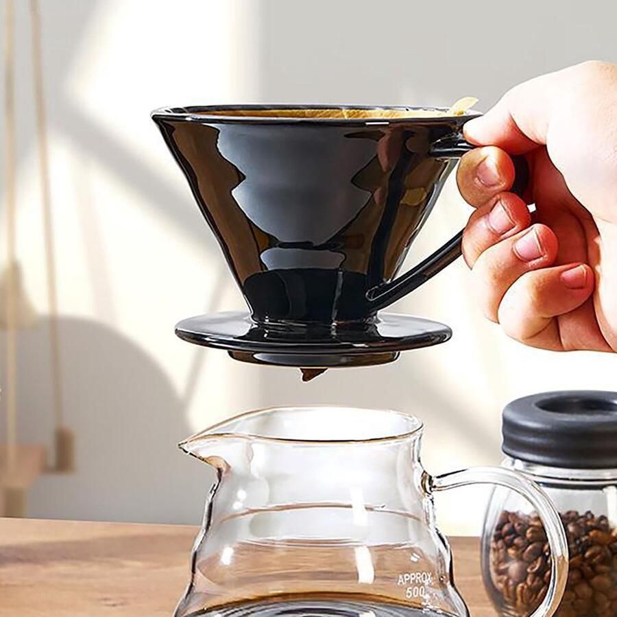 Koffiezetapparaat Keramiek Koffiedruppelaar Kegel Langzaam Filteren Platte Bodem Ontwerp 10x10x7.6cm Zwart