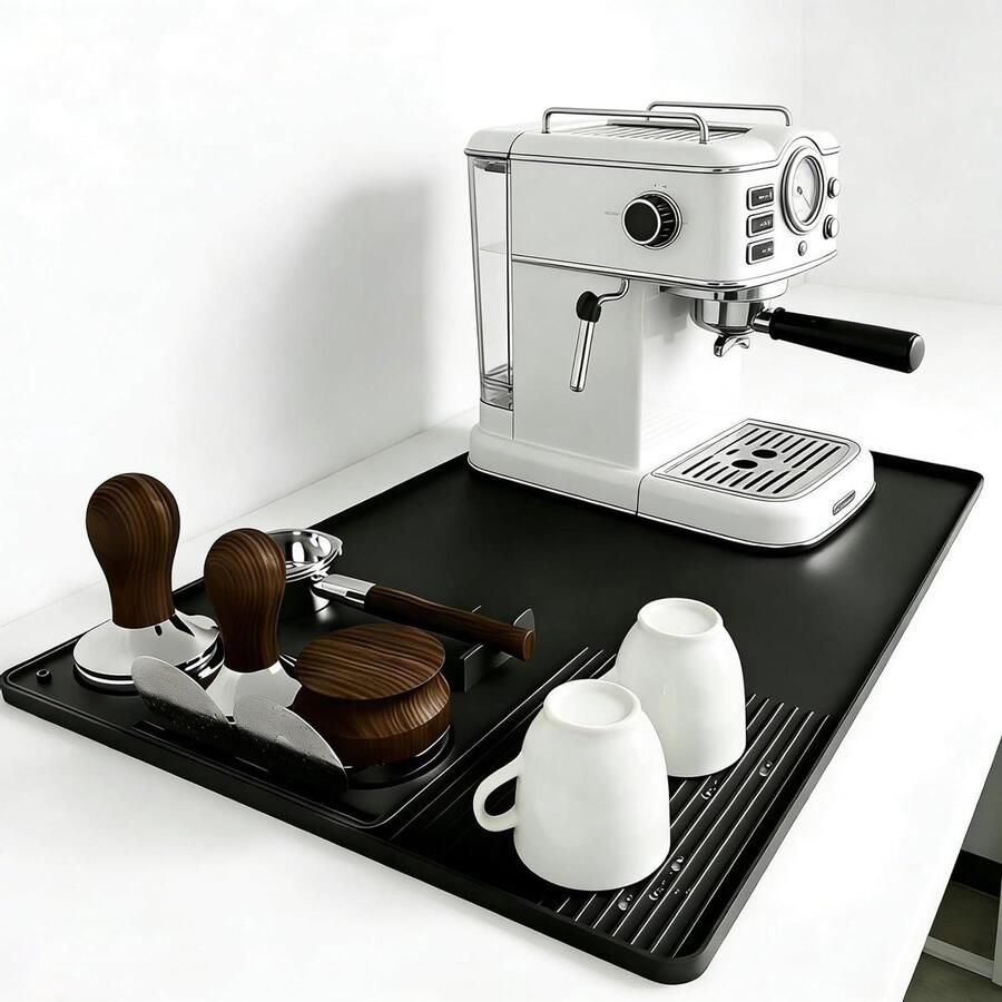 Koffiezetapparaat Mat Afdruipplaat Keuken Koffiehoek Organiseren 2-in-1 Ontwerp 60 x 40 cm Zwart