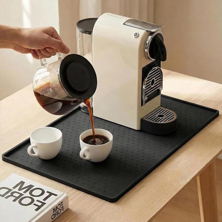Koffiezetapparaat Mat Onderlegger Barista Aanrecht Beschermen Hittebestendig Waterdicht 30x48 cm Zwart