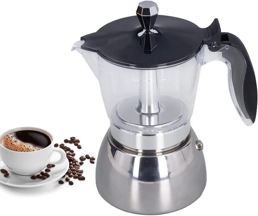 Koffiezetapparaat met Kookplaat Koffiepot 6 Kopjes Thuisgebruik Transparante Zetkamer 21 x 14 x 14 cm Zilver