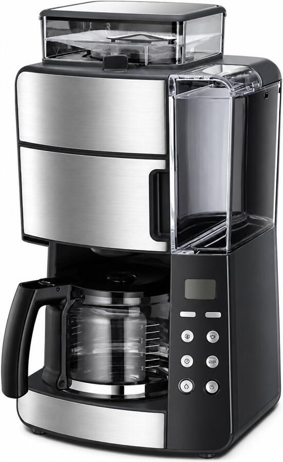 Koffiezetapparaat met Molen – 10 Kopjes – 1 25 L Glazen Kan – Instelbare Koffiesterkte – 1000 W