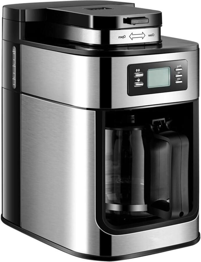 Koffiezetapparaat met Molen Filterkoffiezetapparaat Druppelkoffiezetapparaat Verse Koffie Zetten 24-uurs Programmeerbare Timer 1 Liter Zwart en Zilver