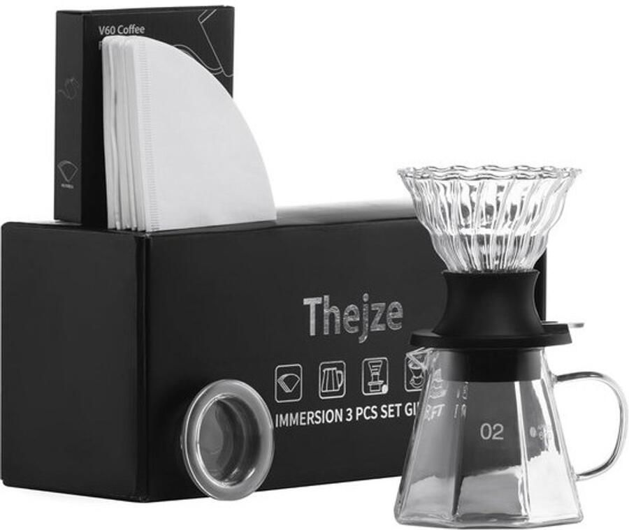 Koffiezetapparaat met onderdompeling druppelaar 600ml 20oz borosilicaat glazen koffiepot V60 slimme druppelaar & 50 Virgin pulp filterpapieren