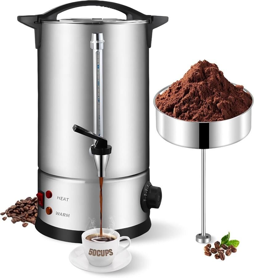 Koffiezetapparaat met rond filter 8 l 50 kopjes roestvrij staal filterkoffiezetapparaat koffiemachine brouw- en warmhoudfunctie met intelligente temperatuurregeling niveau-indicator voor
