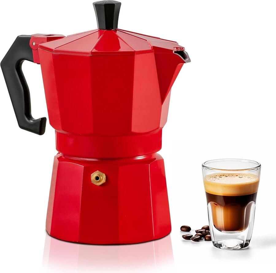 Koffiezetapparaat Moka pot Espresso maken Aluminium design 15 cm hoog Rood