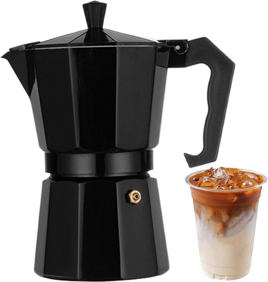 Koffiezetapparaat Moka Pot Italiaans Koffie Zetten Aluminiumlegering 16x8x16 cm Zwart