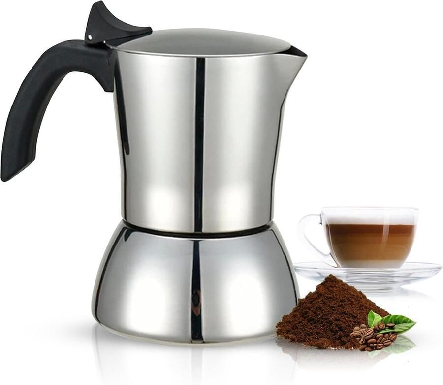 Koffiezetapparaat Moka pot Koffie Zetten Inductie Geschikt 4 Kopjes Zilver