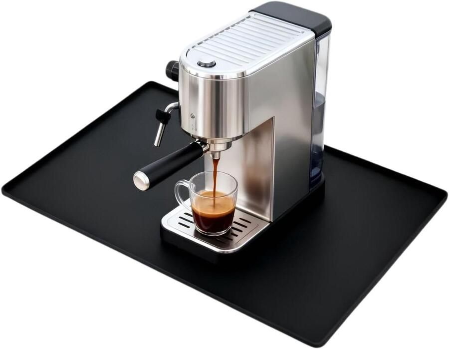 Koffiezetapparaat Onderlegger Siliconen Mat Barista Mat Werkblad Beschermen Hoge Opstaande Rand 48 x 30 cm Zwart