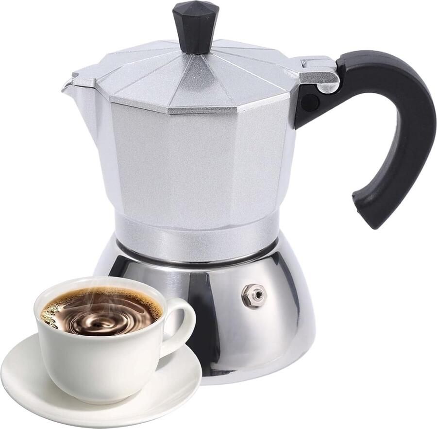 Koffiezetapparaat op fornuis Traditionele koffiepot Koffie thuis zetten Roestvrij staal 300 ml Wit