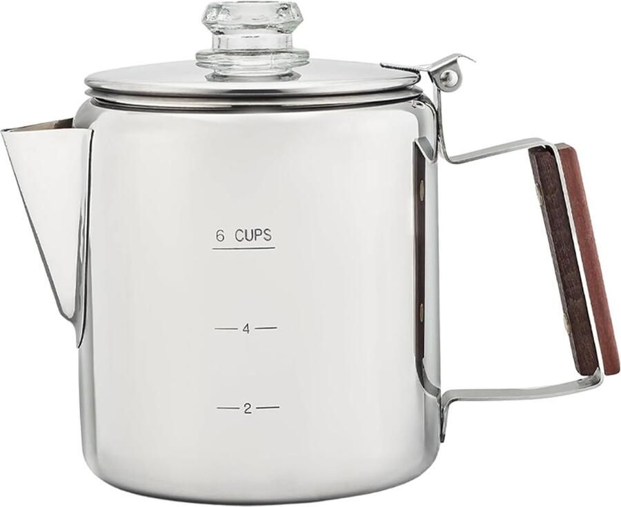 Koffiezetapparaat Percolator Camping Koffie Outdoor Avonturen Roestvrijstalen Afwerking 6 of 9 Kopjes Zilverkleurig