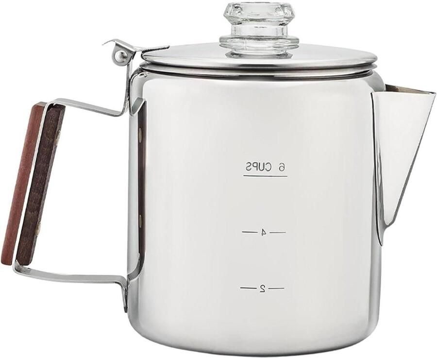 Koffiezetapparaat Percolator koffiepot Kampeerkeuken Roestvrijstalen behuizing 6 Bekers Zilver