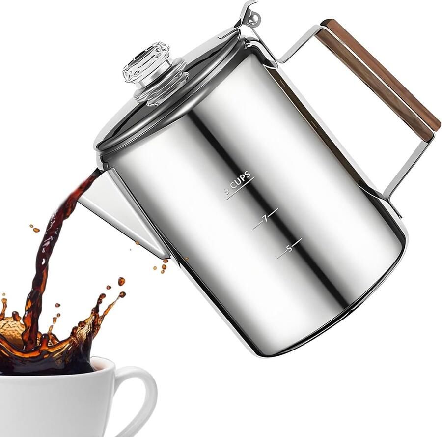 Koffiezetapparaat Percolator Koffiepot Koffie Zetten Roestvrij Staal 9 Bekers Zilver