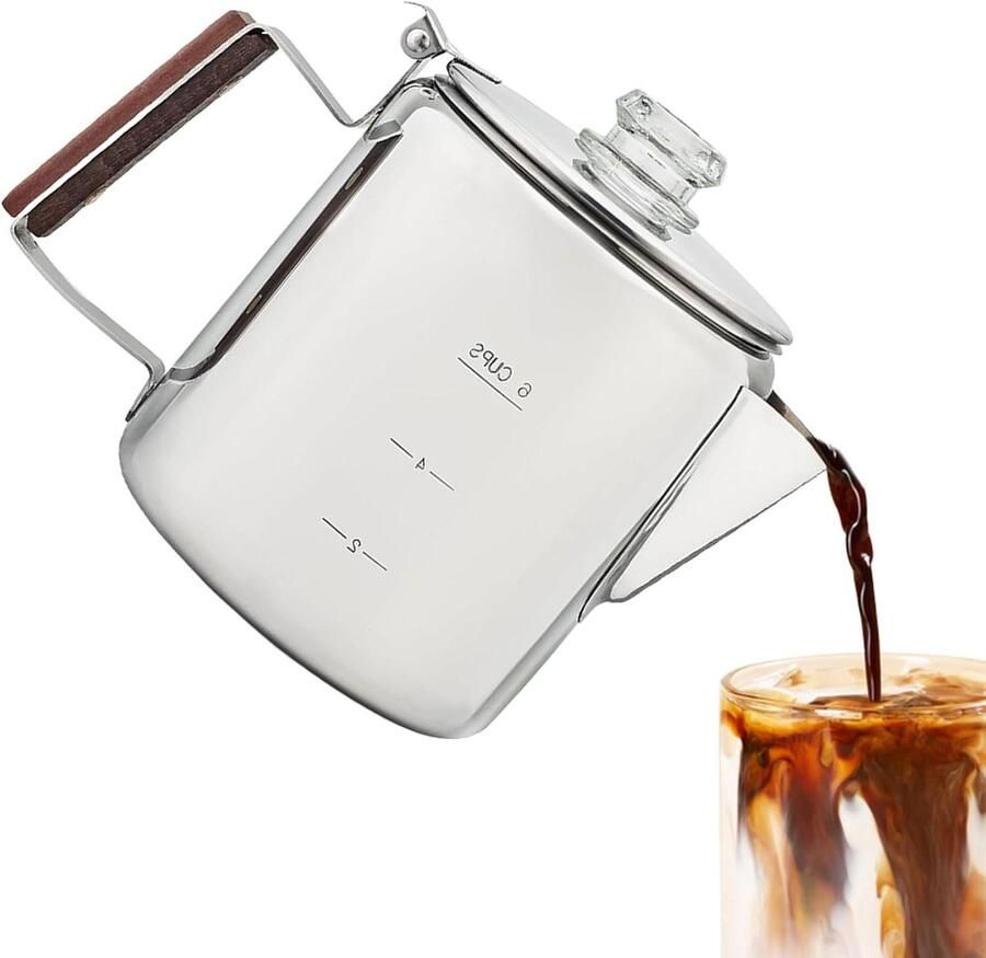 Koffiezetapparaat Percolator Koffiepot RVS Buiten Koken Klassiek Brouwsysteem 6 Bekers Gepolijst