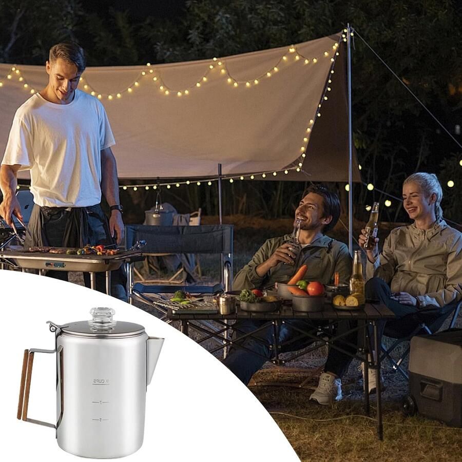 Koffiezetapparaat Percolator Koffiepot RVS Koffie Zetten Grote Capaciteit 9 Kopjes Zilver