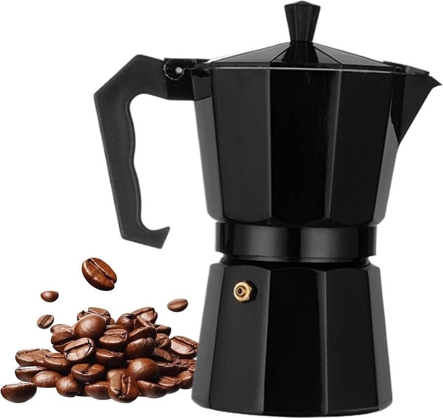 Koffiezetapparaat Percolator Moka Pot Italiaanse Koffie Maken Draagbaar Aluminium Ontwerp 15.3 cm Hoog Zwart