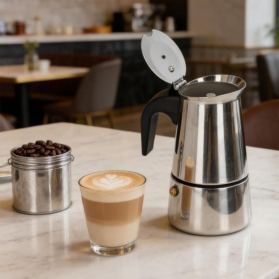 Koffiezetapparaat Percolator Moka Thuis Koffie Zetten Inductie Compatibel 200ML Zilver
