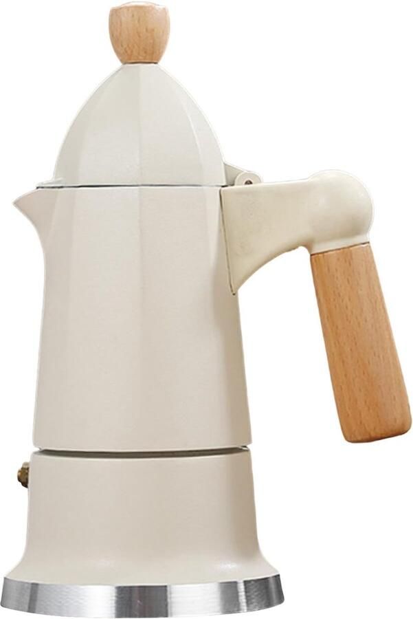 Koffiezetapparaat Percolator Mokkakan Espresso Maken Aluminium Hout 3 Kopjes Wit